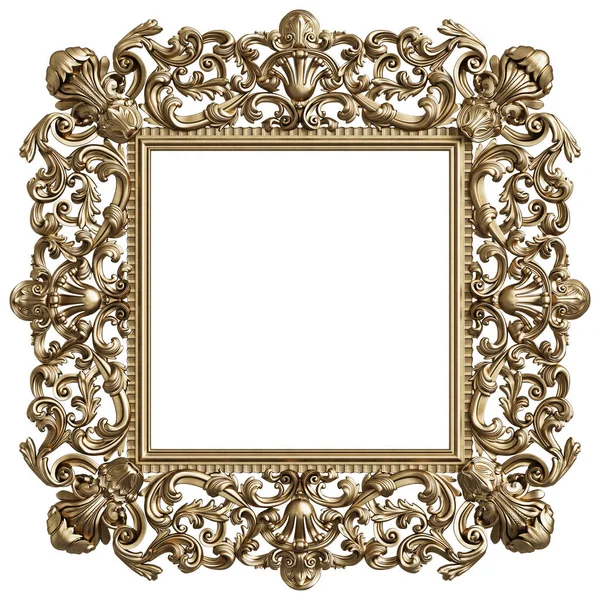 Klassieke Gouden Vierkante Frame Met Ornament Decor Geïsoleerd Een Witte — Stockfoto