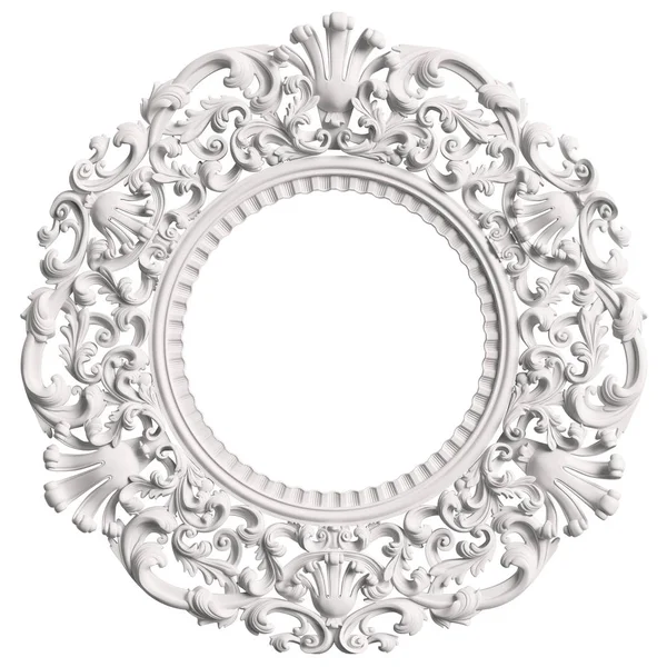 白の背景に隔離された装飾の装飾が施された古典的な白い丸枠 デジタルイラスト 3Dレンダリング — ストック写真