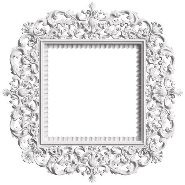 Moldura Branca Clássica Com Decoração Ornamento Isolado Fundo Branco Ilustração — Fotografia de Stock