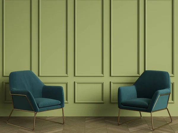 2 sillones verdes en el interior clásico con espacio de copia — Foto de Stock