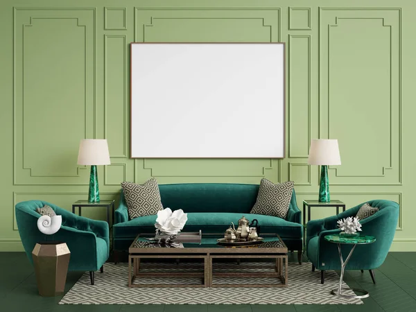 Klassiek interieur met Kopieer ruimte. Groene gamma. 3D illustratie — Stockfoto