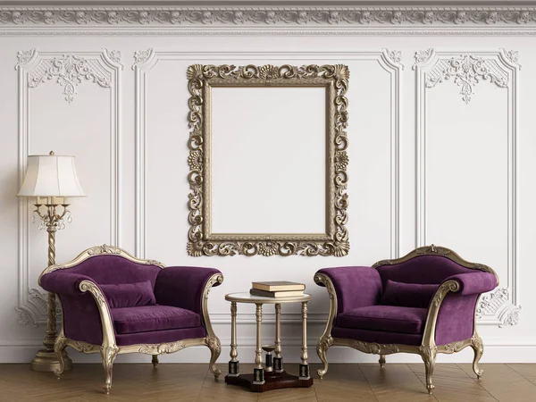 Sillones clásicos en interior clásico con marco clásico vacío o —  Fotos de Stock