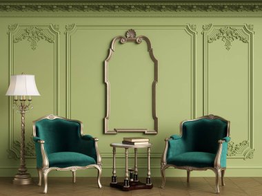 Boş klasik çerçeve o ile klasik iç klasik koltuklar