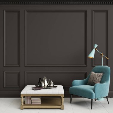 Mavi koltuk ve zemin lambası ile Cassic iç