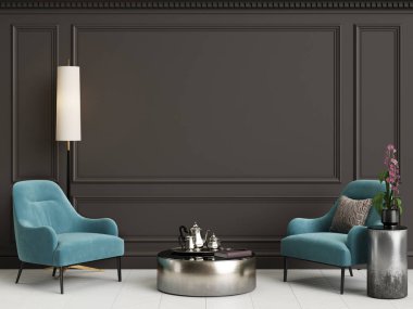 Mavi koltuk ve zemin lambası ile Cassic iç