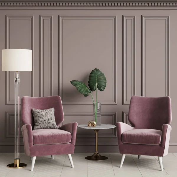 Cassic Interieur mit rosa Sessel und Stehlampe — Stockfoto
