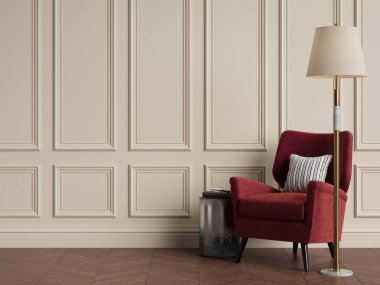 Koltuk ve zemin lambası ile klasik iç. Sıcak renkler