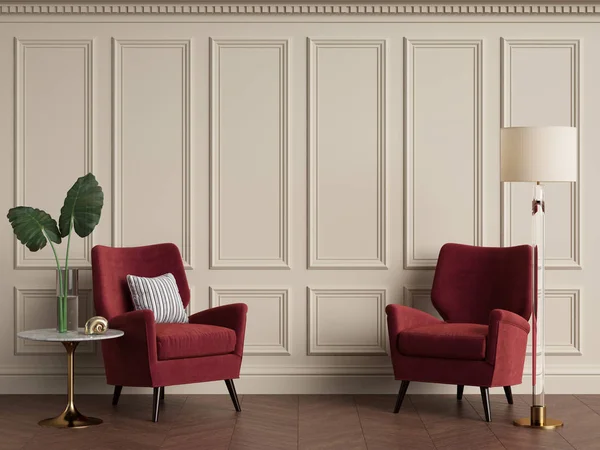 Klassisches Interieur mit Sessel und Stehlampe. warme Farben — Stockfoto