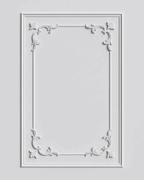 Klasszikus keret dísz dekorral, fehér falon — Stock Fotó