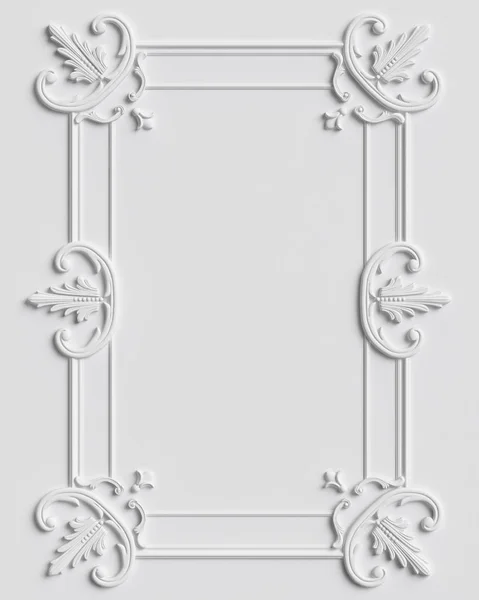 Classic frame with ornament decor on white wall — Stock Photo, Image