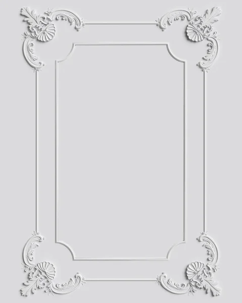 Klasický rám s ozdobnou výzdobou na bílé stěně — Stock fotografie