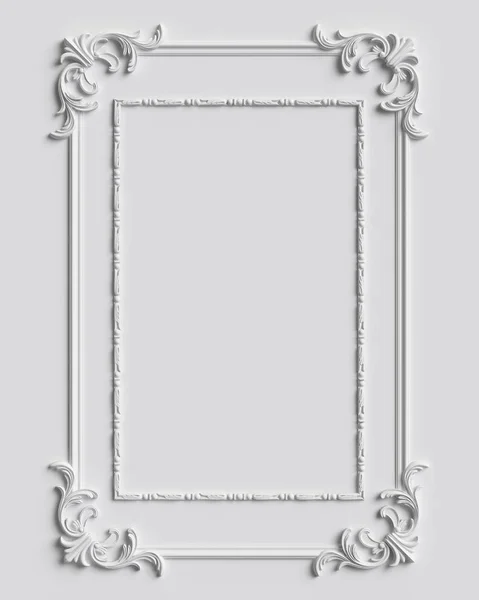 Classic frame with ornament decor on white wall — Stock Photo, Image