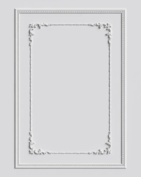 Classic frame with ornament decor on white wall — Stock Photo, Image