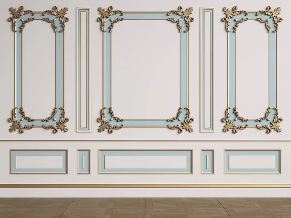 Paneles de pared beige en estilo clásico con dorado. Render 3D — Foto