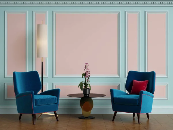 Intérieur classique avec fauteuil et lampadaire. Couleurs chaudes — Photo