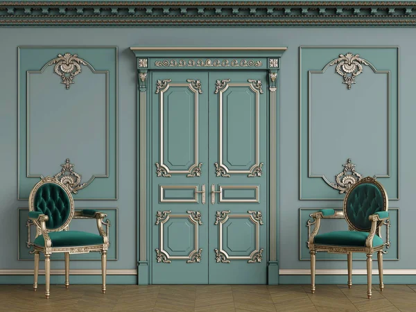 Cadeiras de escultor clássico no interior com espaço de cópia — Fotografia de Stock