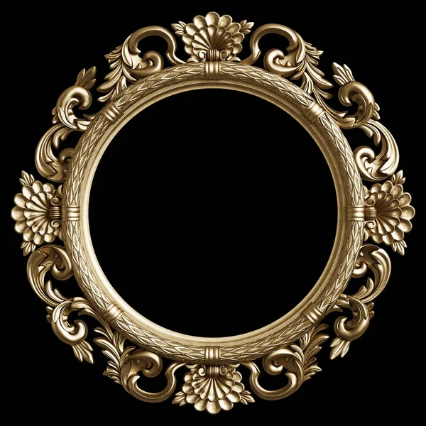 Classic Golden Frame Ornament Decor Isolated Black Background Digital Illustration — Stock Photo, Image