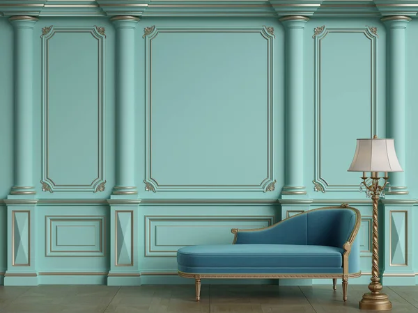 Klassische Chaiselongue Klassischen Interieur Mit Kopierraum Wände Mit Verzierten Verzierungen — Stockfoto