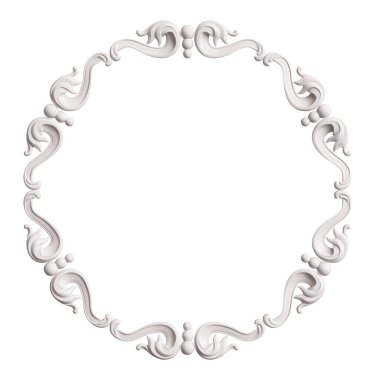 Beyaz arka planda izole edilmiş süs dekorlu klasik beyaz çerçeve. Dijital çizim. 3d oluşturma