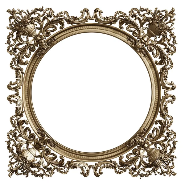 Klassiek Gouden Frame Met Ornament Decor Geïsoleerd Witte Achtergrond Digitale — Stockfoto