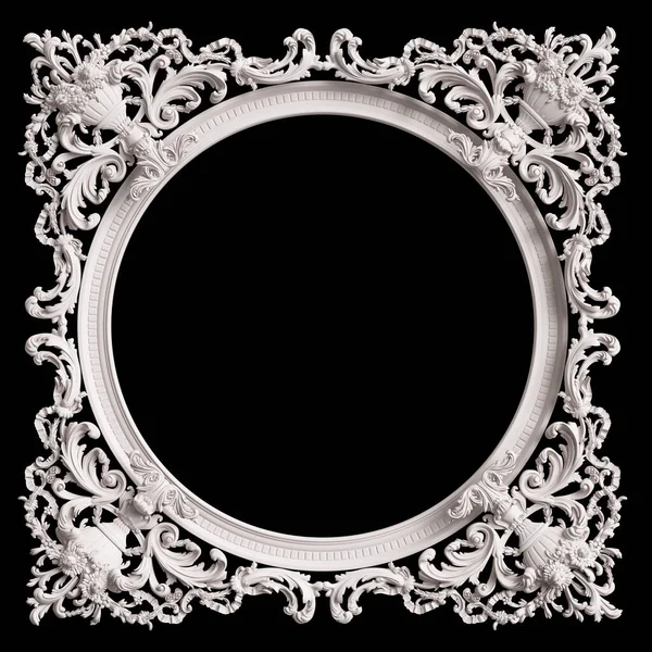Klasyczna Biała Ramka Ozdobnym Wystrojem Odizolowana Czarnym Tle Cyfrowa Ilustracja — Zdjęcie stockowe