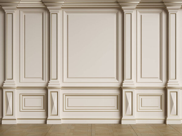 Clásico Interior Pared Con Molduras Suelo Parquet Arenque Hueso Digital — Foto de Stock