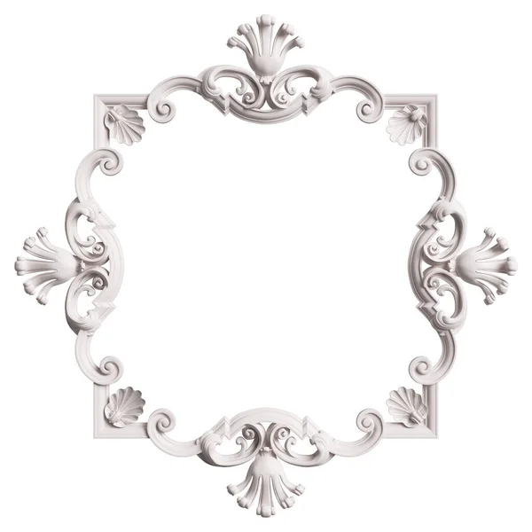 白の背景に隔離された装飾の装飾が施された古典的な白いフレーム デジタルイラスト 3Dレンダリング — ストック写真