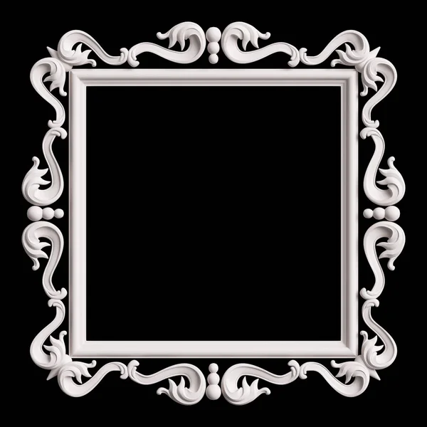 Classic White Frame Ornament Decor Isolated Black Background Digital Illustration — Stock Photo, Image