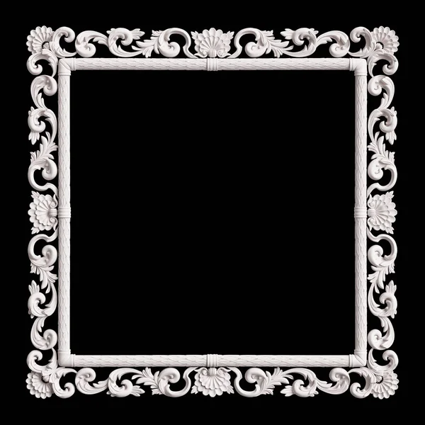 Klasszikus Fehér Keret Dísz Dekoráció Elszigetelt Fekete Háttér Digitális Illusztráció — Stock Fotó