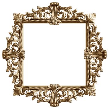 Süslü, beyaz arka planda izole edilmiş klasik altın çerçeve. Dijital çizim. 3d oluşturma