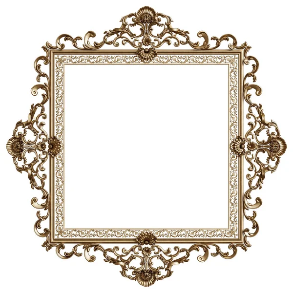 Klassiek Gouden Frame Met Ornament Decor Geïsoleerd Witte Achtergrond Digitale — Stockfoto