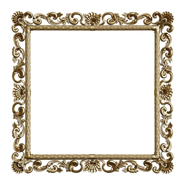Классическая Золотая Рамка Декоративным Декором Изолирована Белом Фоне Цифровая Иллюстрация — стоковое фото