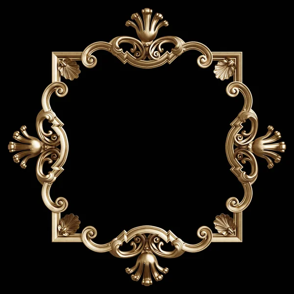 Klassiek Gouden Frame Met Ornament Decor Geïsoleerd Zwarte Achtergrond Digitale — Stockfoto