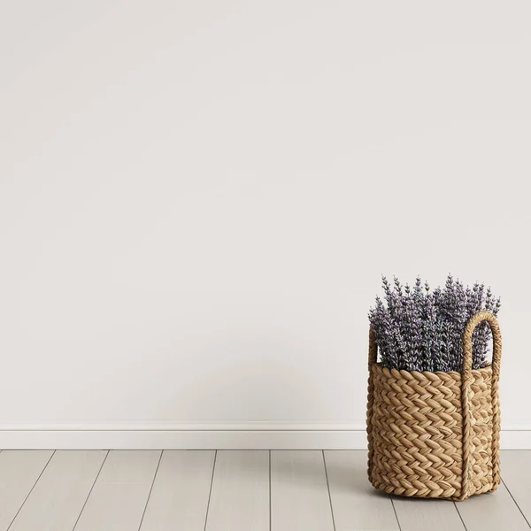 Wicker Basket Standing Floor Light Empty Roomdigital Illustration Rendering — Stock Photo, Image