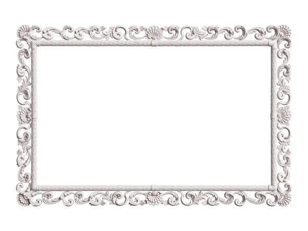 Moldura Branca Clássica Com Decoração Ornamento Isolado Fundo Branco Ilustração — Fotografia de Stock