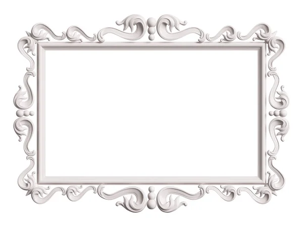 Moldura Branca Clássica Com Decoração Ornamento Isolado Fundo Branco Ilustração — Fotografia de Stock