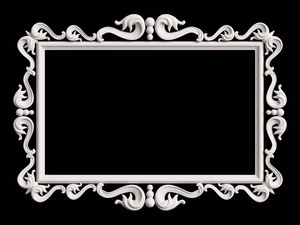 Κλασικό Λευκό Πλαίσιο Διακόσμηση Στολίδι Απομονώνονται Μαύρο Φόντο Ψηφιακή Απεικόνιση — Φωτογραφία Αρχείου