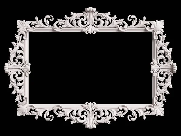 Klassiek Wit Frame Met Ornament Decor Geïsoleerd Zwarte Achtergrond Digitale — Stockfoto