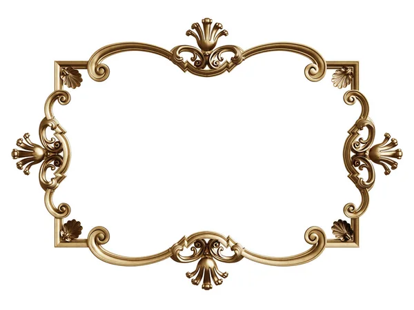 Klassiek Gouden Frame Met Ornament Decor Geïsoleerd Witte Achtergrond Digitale — Stockfoto