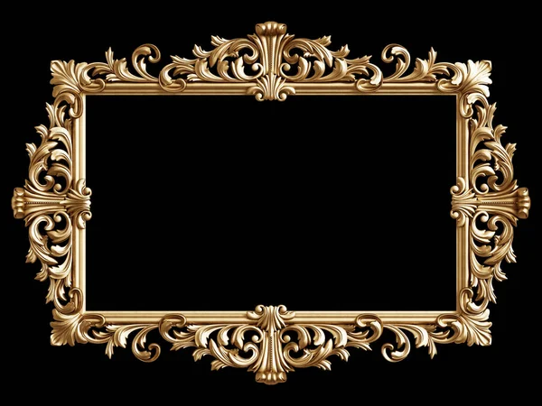 Moldura Dourada Clássica Com Decoração Ornamento Isolada Fundo Preto Ilustração — Fotografia de Stock