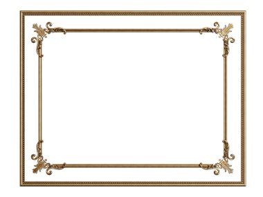 Süslü, beyaz arka planda izole edilmiş klasik altın çerçeve. Dijital çizim. 3d oluşturma