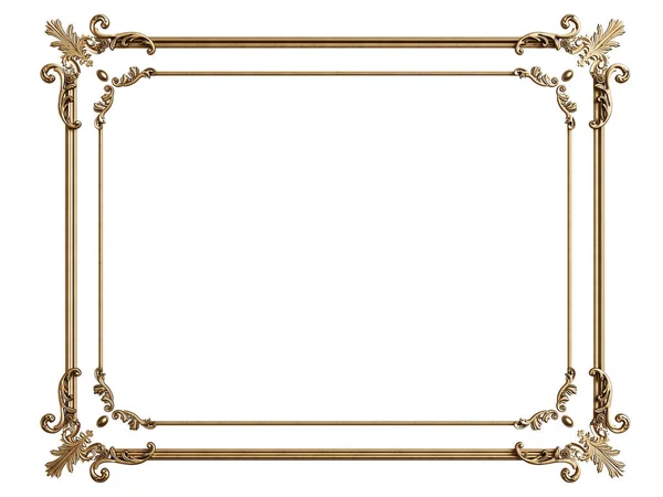 Κλασικό Χρυσό Πλαίσιο Διακόσμηση Στολίδι Απομονώνονται Λευκό Φόντο Ψηφιακή Απεικόνιση — Φωτογραφία Αρχείου