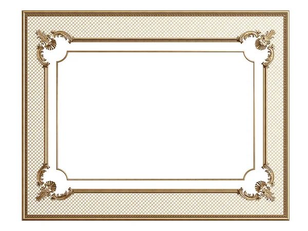 Классическая Золотая Рамка Декоративным Декором Изолирована Белом Фоне Цифровая Иллюстрация — стоковое фото