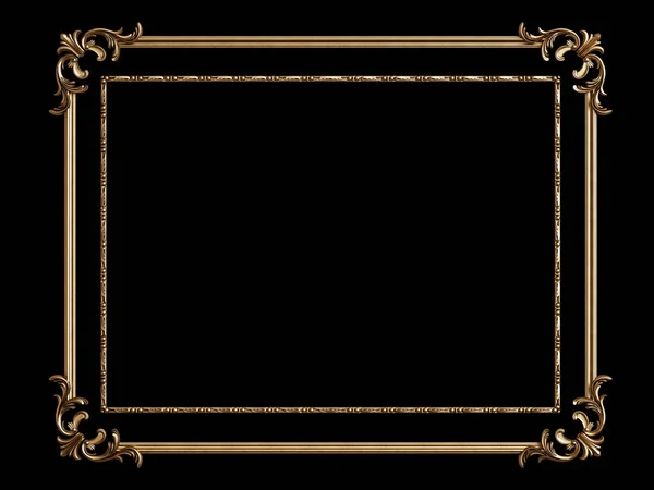 Κλασικό Χρυσό Πλαίσιο Διακόσμηση Στολίδι Απομονώνονται Μαύρο Φόντο Ψηφιακή Απεικόνιση — Φωτογραφία Αρχείου