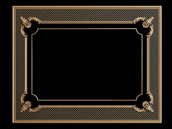 Κλασικό Χρυσό Πλαίσιο Διακόσμηση Στολίδι Απομονώνονται Μαύρο Φόντο Ψηφιακή Απεικόνιση — Φωτογραφία Αρχείου