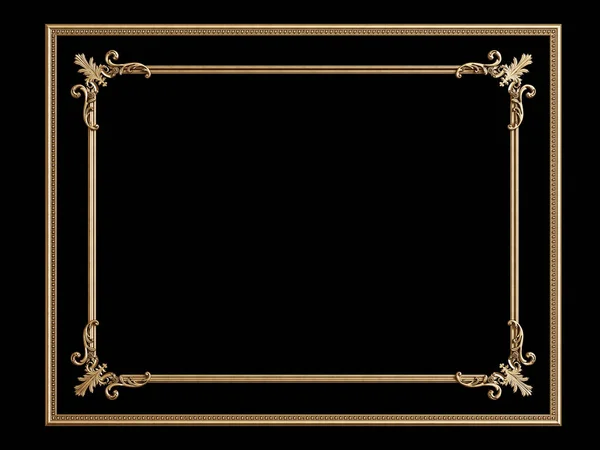 Classica Cornice Dorata Con Decorazioni Isolate Sfondo Nero Illustrazione Digitale — Foto Stock