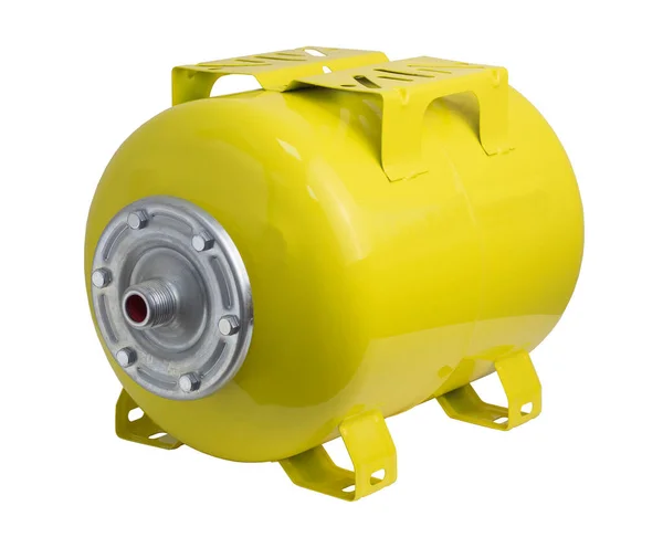 Expansion tank for a pump station. Yellow Pump booster pressure vessel. Pressure vessel for a booster set. Isolated on white background. — Stock Image Expansion Tank Pump Station Yellow Pump Booster Pressure Vessel Pressure Royalty Free Stock Photos
