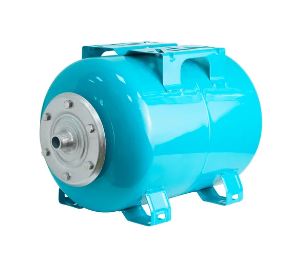 Expansion tank for a pump station. Cyan colour pump booster pressure vessel. Pressure vessel for a booster set. Isolated on white background. — Stock Image Expansion Tank Pump Station Cyan Colour Pump Booster Pressure Vessel Royalty Free Stock Photos