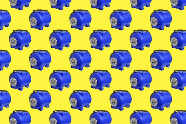 Water system blue metal tank seamless pattern isolated on yellow background. — Stock Image Water System Blue Metal Tank Seamless Pattern Isolated Yellow Background Stock Picture