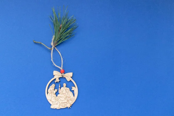 Pine Tree Branch Wooden Christmas Tree Decoration Wood Carving Holy — Stock Photo, Image